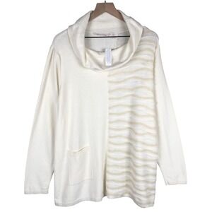 NWT SOFT SURROUNDINGS Sabal Textured Cowl Neck Sweater Sz XL White‎ Cream Pocket